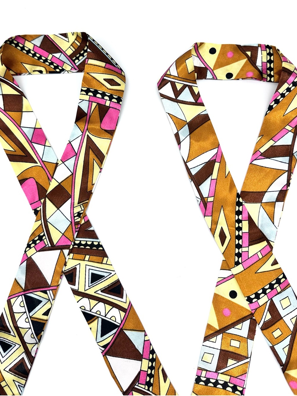 Lot of 2 Geometric Printed Twills Scarves Set - Pink, Tan & Brown “33”